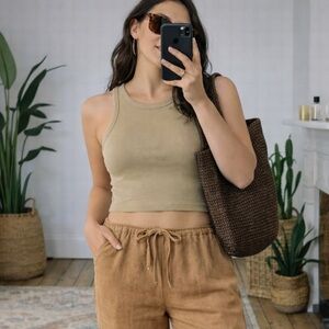 Tan Aritzia Sunday Best ribbed crop tank top